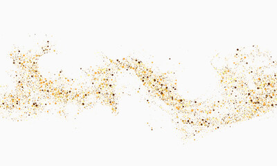 Scattered golden particles on white background. Holiday background or design element. New Year and Christmas