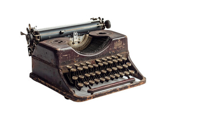 An old typewriter with a black and white keyboard. isolated on transparent background, PNG file