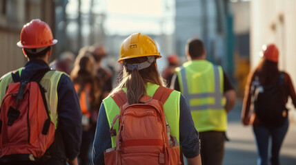 Obraz premium Employees following an emergency evacuation drill as part of a crisis preparedness plan