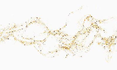 Scattered golden particles on white background. Holiday background or design element. New Year and Christmas