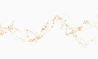 Scattered golden particles on white background. Holiday background or design element. New Year and Christmas