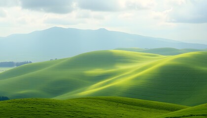 Obraz premium Rolling Green Hills Under a Cloudy Sky