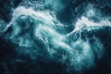 Top view perspective, turbulent sea surface, rolling waves, deep sea surface, top view, high-definition