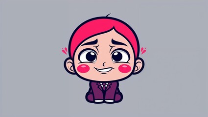 Shy chibi boy blushing with nervous expression, vector illustration
