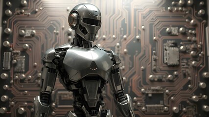 Fototapeta premium Futuristic Robot Design Against Circuit Background