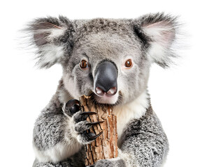 Fototapeta premium koala eating eucalyptus leaves isolated on transparent background