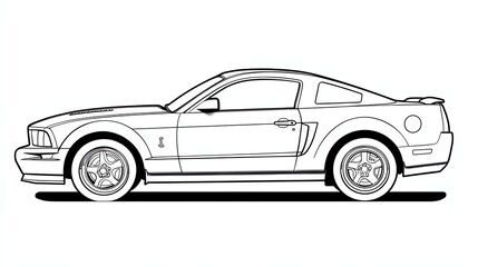 Obraz premium A sleek, black and white line drawing of a classic sports car. The car is drawn in profile, with the front wheels visible.