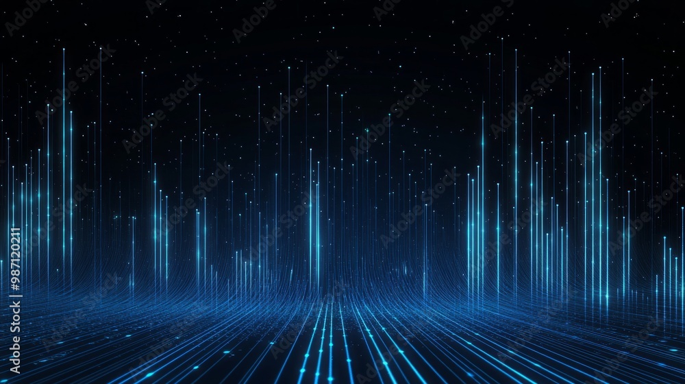 Poster a digital landscape of glowing lines and dots forming an abstract bar graph, ai generative