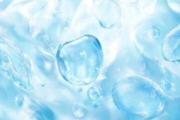 Transparent blue and white gradient Gel background or pattern with light blue lights. Gel blue background Virus protection or facial moisturizing cosmetics concept. Long banner, ai