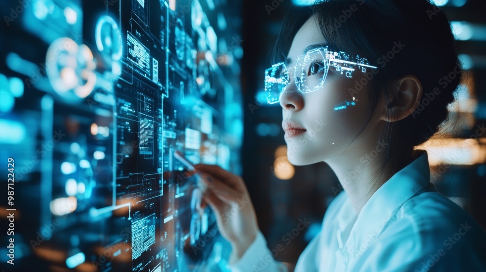 Poster a human being working with conversational ai for it network management, ai generative