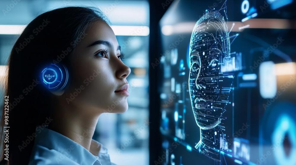 Aufkleber a human being working with conversational ai for it network management, ai generative