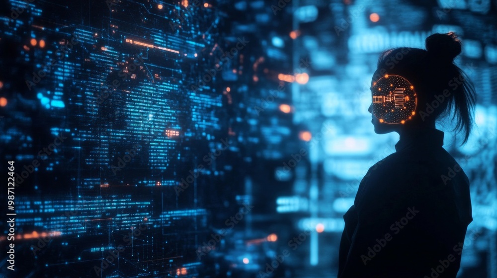 Aufkleber a human being working with conversational ai for it network management, ai generative