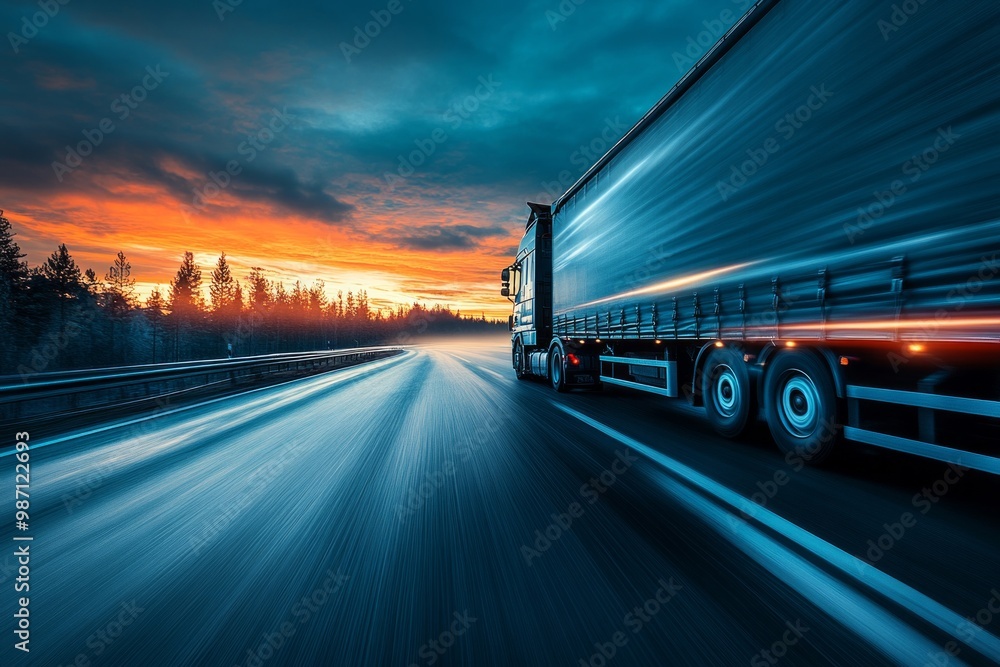 Poster a image of a speeding logistic truck with place for text., ai generative