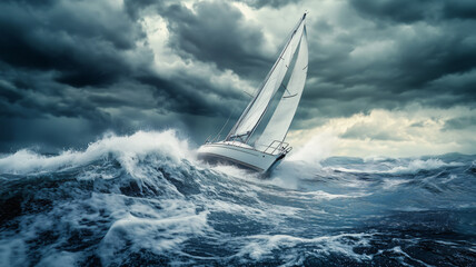 Stormy Seas and a Sailboat Battling the Elements