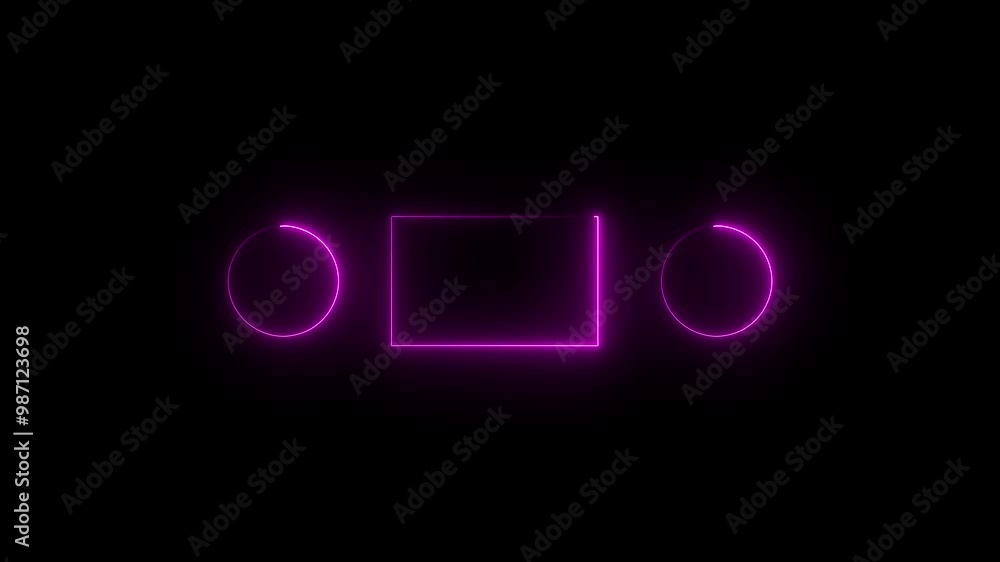 Poster pink color rectangle and circle shape blank area colorful neon animation on black background. neon f