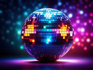 Obraz premium disco ball with disco lights,Ai generated 