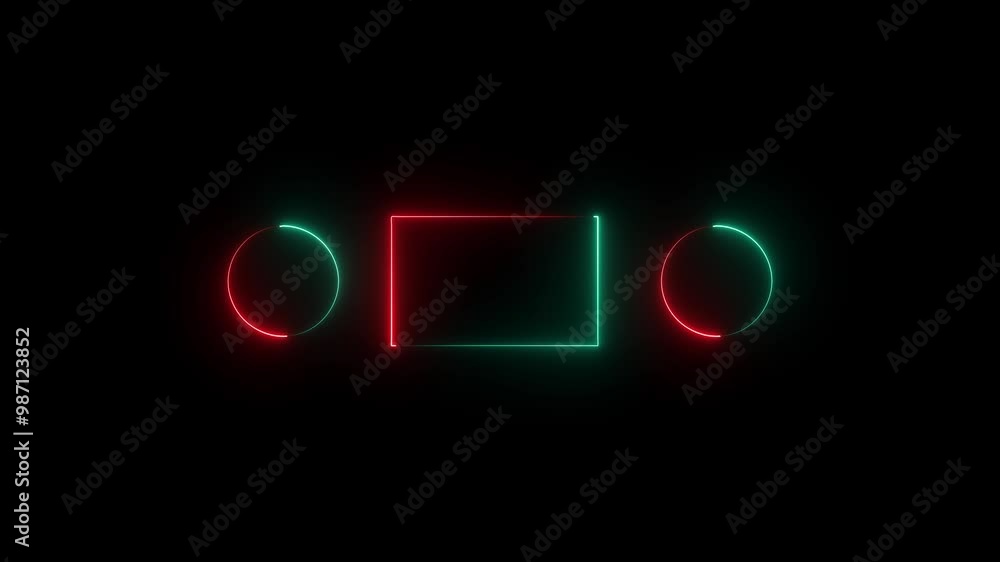 Aufkleber red and cyan color rectangle and circle shape blank area colorful neon animation on black background