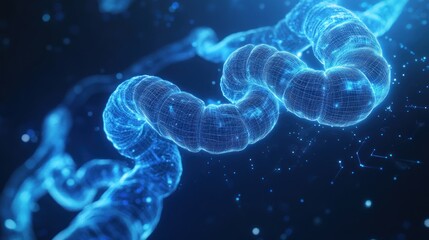 Obraz premium Human intestines on blue background. X-ray hologram