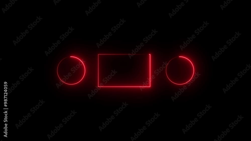 Poster red color rectangle and circle shape blank area colorful neon animation on black background. neon fr