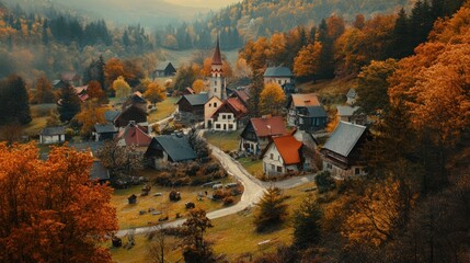 Naklejka premium Picturesque Autumn Village