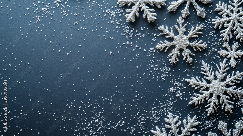 Aufkleber winter holiday background with sparkling snowflakes and frost patterns. christmas decoration theme.
