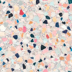 Elegant Terrazzo Flooring with Iridescent Finish and Natural Stone Chips | Seamless Repeat Pattern for Tiling