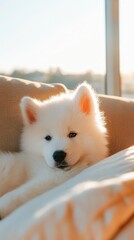 a cute Samoyed on the couch 
