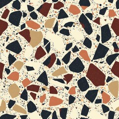 Bold Terrazzo Flooring Pattern with Angular Stone Chips in Contrasting Colors for Seamless Tiling