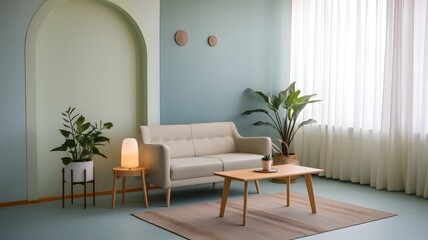 Solace Therapy Space: Empty Room with Soothing Hues for Mental Health Haven