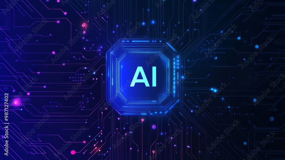 Poster a simple vector graphic of an ai chip with the letters 