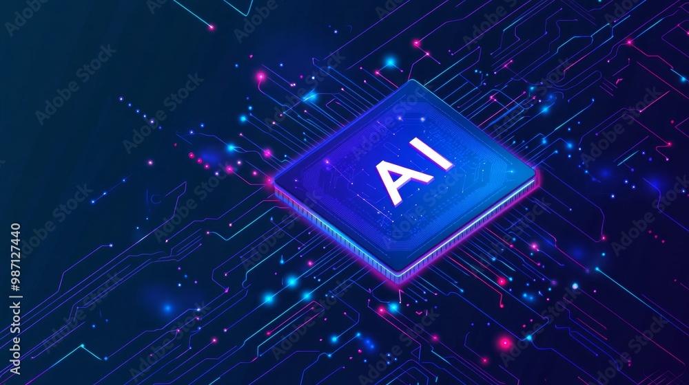 Poster a simple vector graphic of an ai chip with the letters 