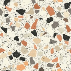 Modern Terrazzo Flooring Pattern with Textured Surface and Natural Stone Chips in Muted Tones, Seamless Repeat for Tiling