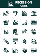 set economic crisis icons, recession, financial, 