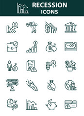 set economic crisis icons, recession, financial, 