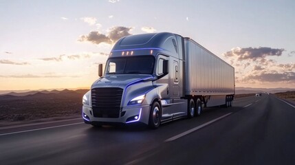 Obraz premium A truck M2 Plus Freightliner on highway moving, AI Generative