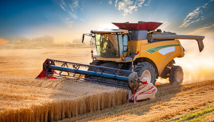 Obraz premium close view of modern combine harvester in action