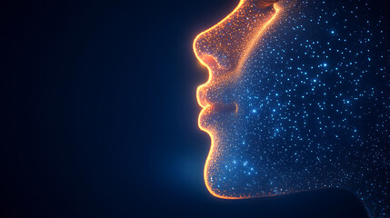 Obraz premium A captivating silhouette of a face illuminated by a cosmic spark, symbolizing the fusion of technology and human emotion.