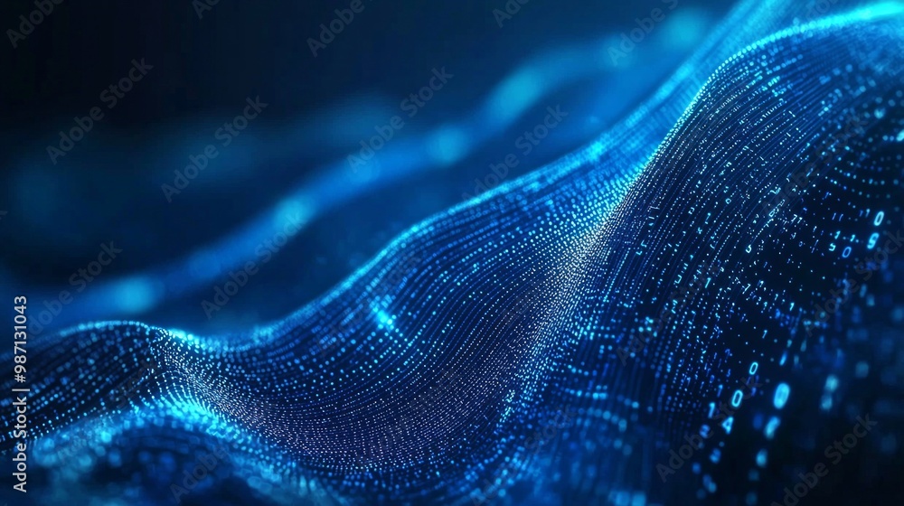 Poster abstract blue background with glowing lines and numbers on the sides, ai generative