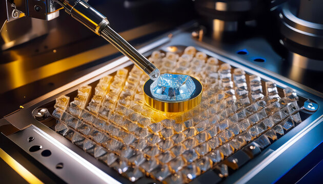 CVD diamond growth process utilizes advanced machinery to meticulously deposit carbon atoms onto a substrate, showcasing cutting-edge technology and precision.