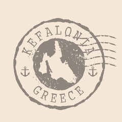 Stamp Postal of Kefalonia  island. Map Silhouette rubber Seal.  Design Retro Travel. Seal  Map of Cephalonia island grunge  for your design. Greece. EPS10