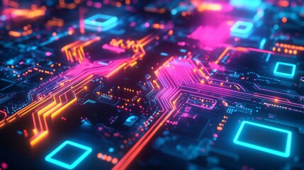 Fototapeta premium background 2d picture, futuristic style, blue, pink, yellow neon color, AI Generative