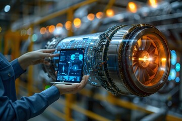 Obraz premium Futuristic Aerospace Technology Design with Advanced Digital Interfaces for Engineering and Innovation