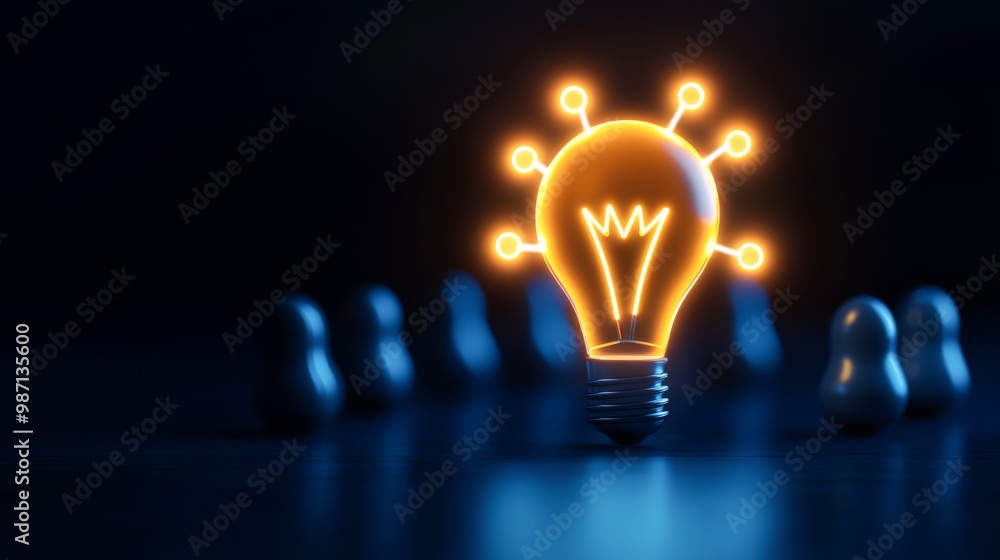 Poster a glowing light bulb symbolizing innovation and creativity, surrounded by figures representing colla