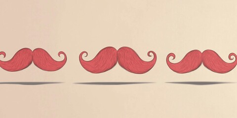 Three whimsical red mustaches in a playful arrangement against a beige background.