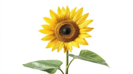 Obraz premium A vibrant sunflower with bright yellow petals and a rich brown center, symbolizing happiness and positivity in nature.