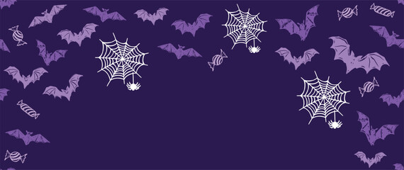 Halloween symbols, bat, candy, on black background, hand drawn illustrations	
