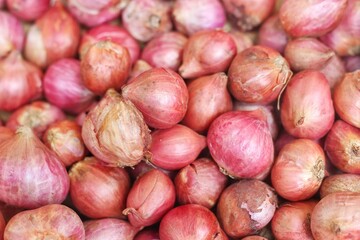 Red onions at the traditional market in indonesia