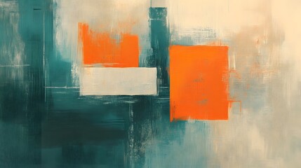 Abstract art with orange and blue color blocks on a light background