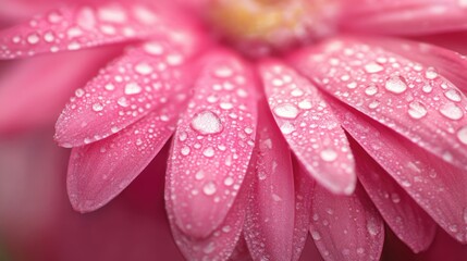 Fototapeta premium A close-up of vibrant pink petals, with intricate details and soft dewdrops glistening in the natural light.
