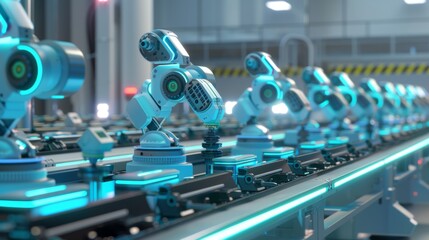 Fototapeta premium Robotic Assembly Line with Futuristic Industrial Machinery and Automation Technology